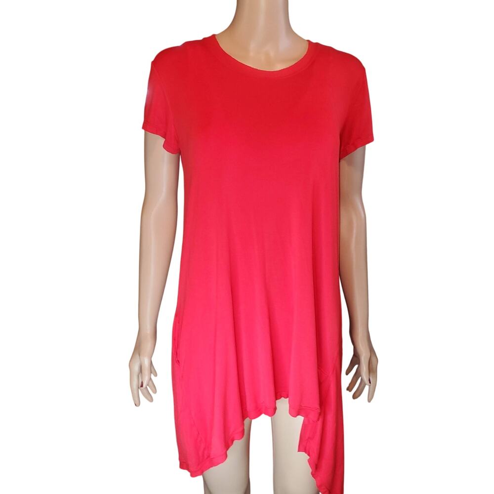 Sharny & Julius Red Bamboo Blend T Shirt Dress Asym Hem Stretch M Athleisure